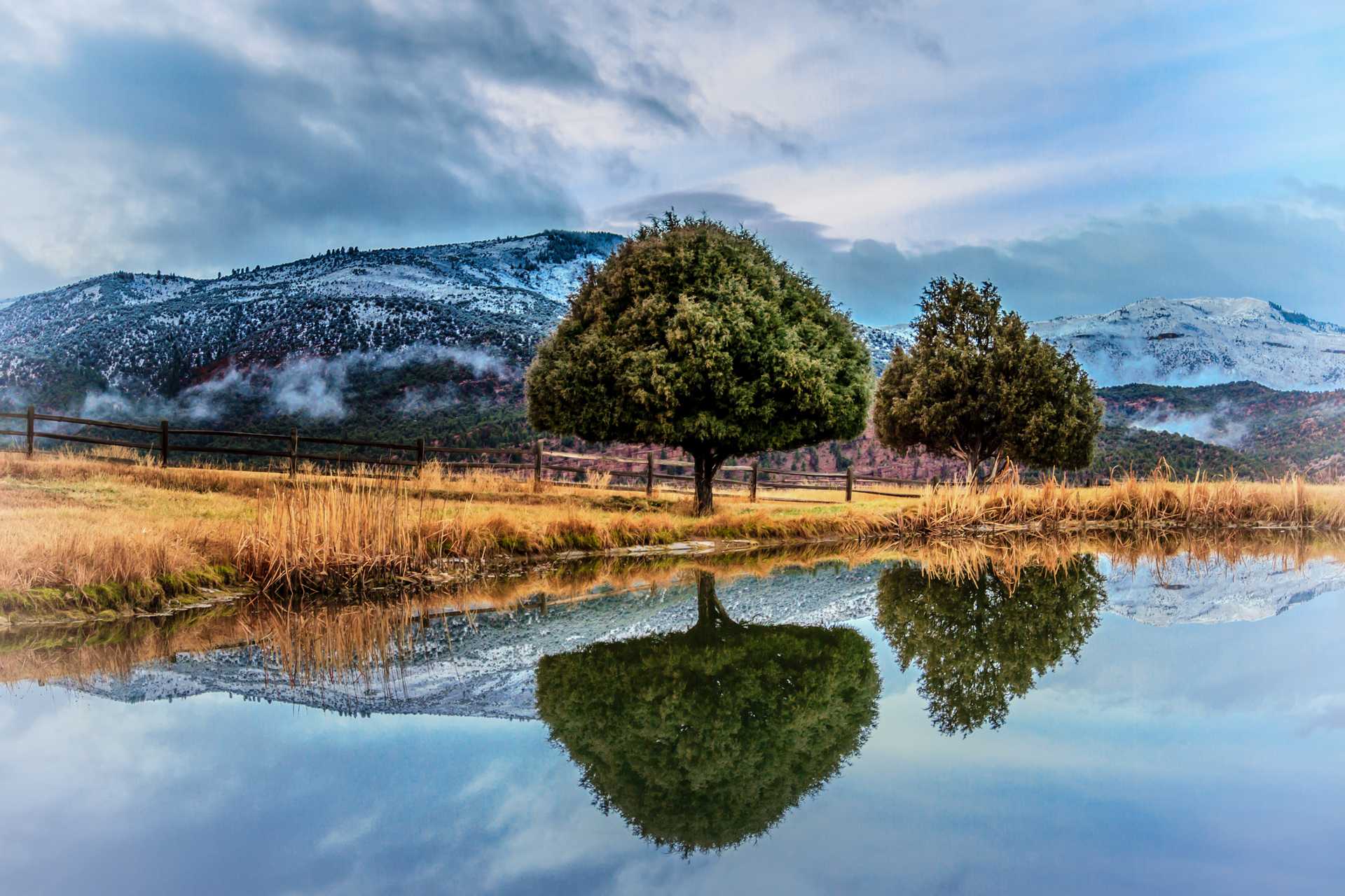 Landscape Reflection on Winter Morning
